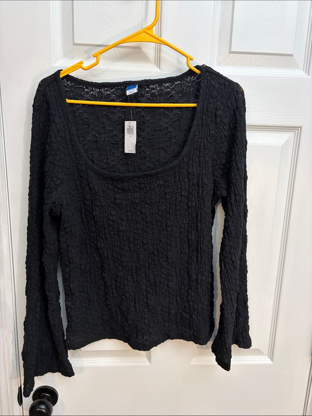 Old Navy Black Lace-Texture Scoop Neck Long Sleeve Top